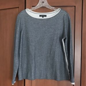 Lafayette 148 Cotton Knit Top w/ Contrast Layer L